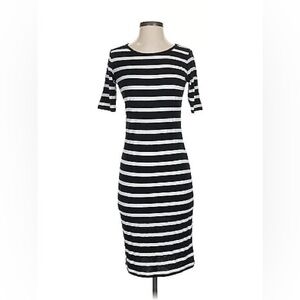 LuLaRoe | XS Julia Black/White Striped Midi Dress | Stretchy & Form Fitting